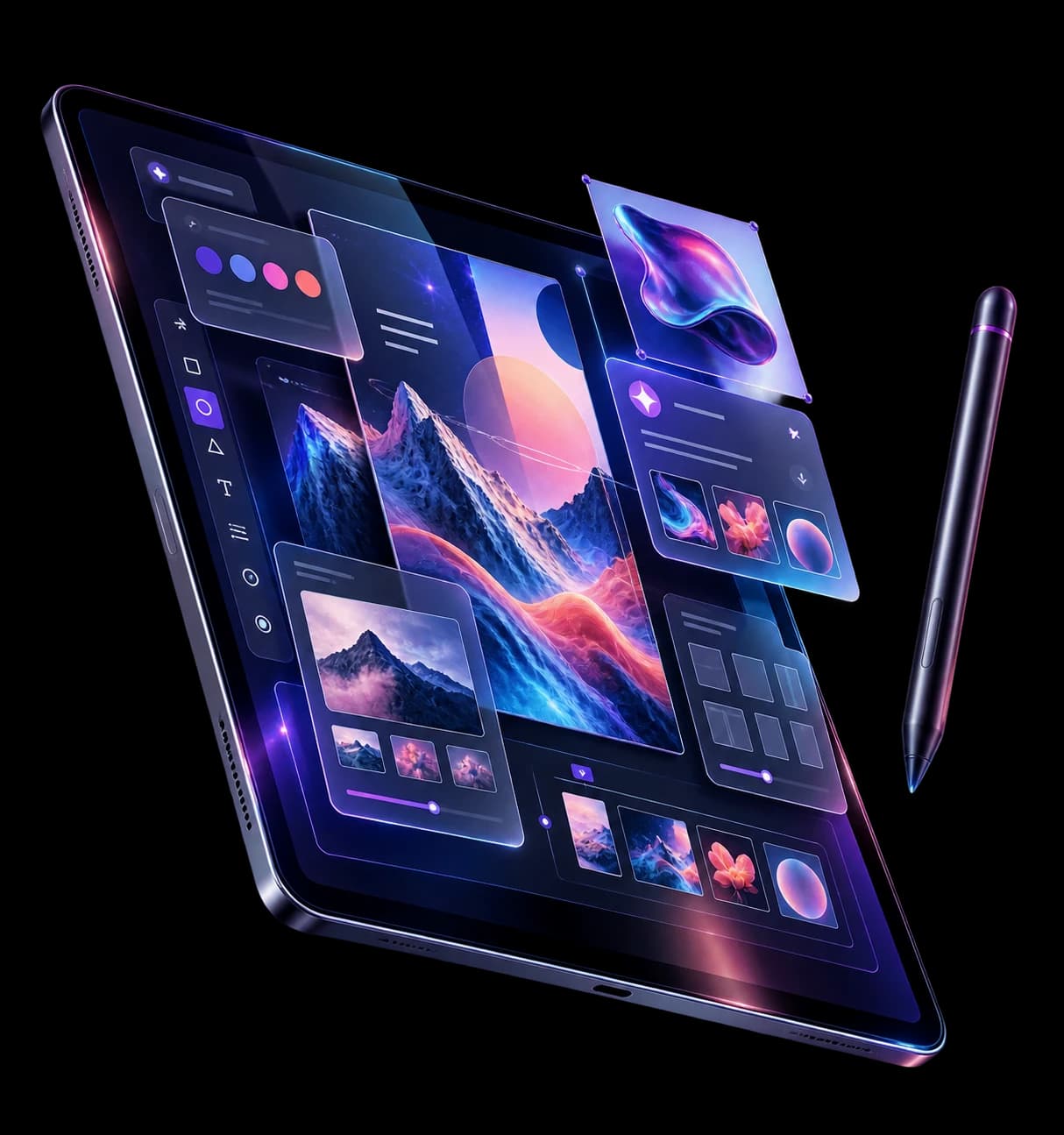 Shilvanta's visual editor open on a tablet, with layout, color and image tools